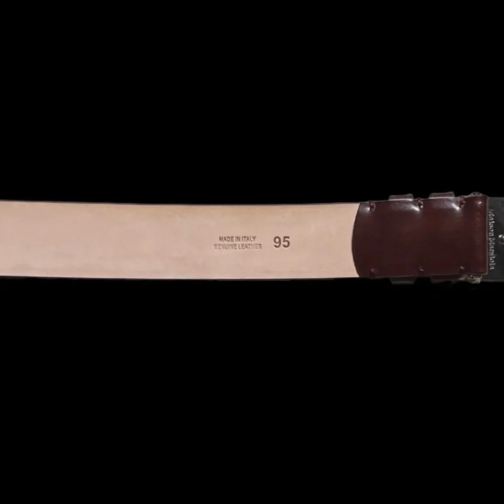 Maison Martin Margiela Burgundy Leather Belt with Black Square Buckle